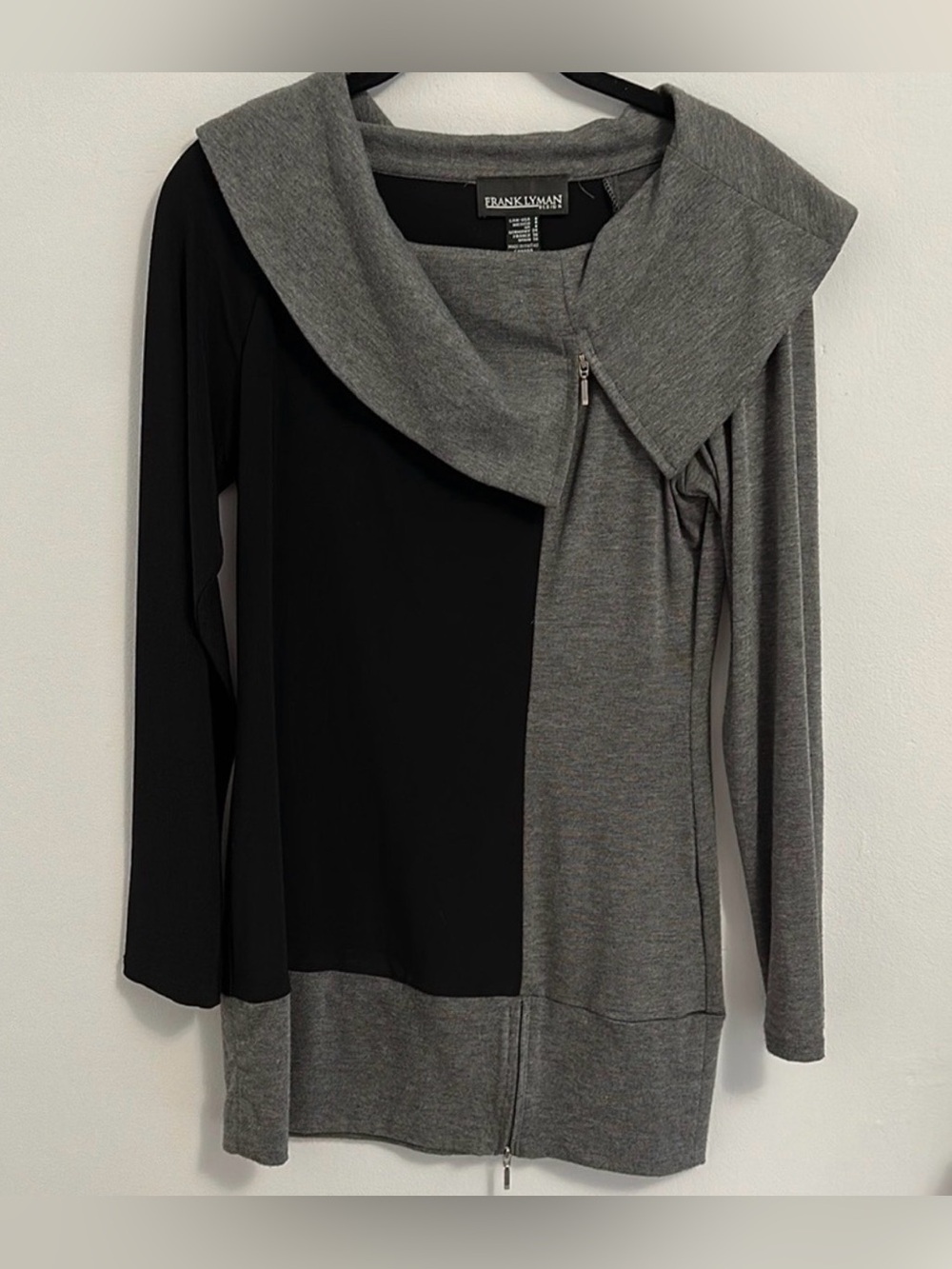 Frank Lyman Design Black and Gray Asymmetric Sweater